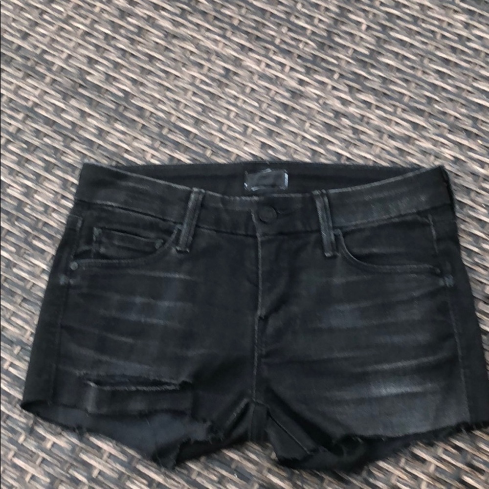 MOTHER Black Denim Distressed Shorts 25